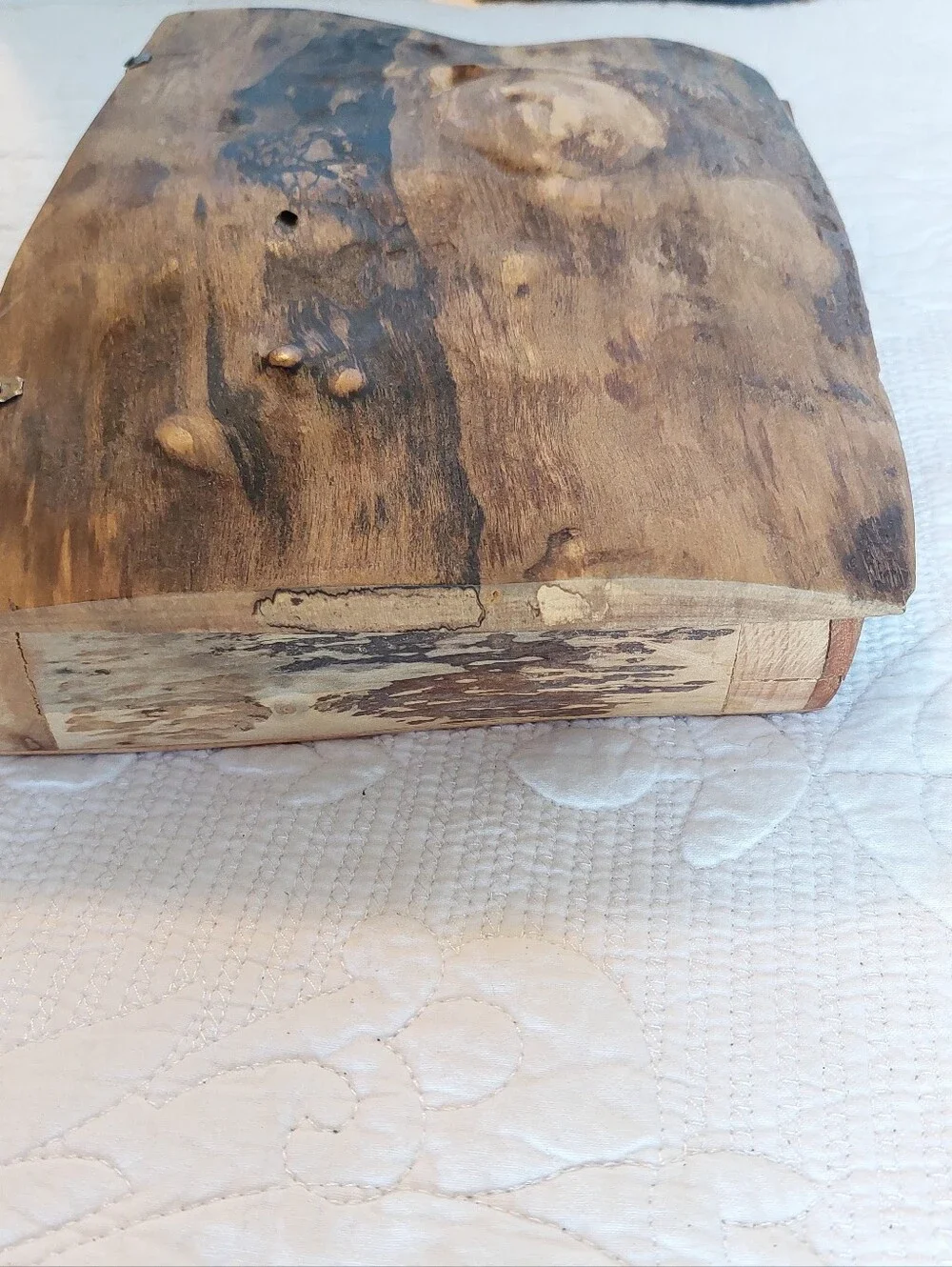Handmade Walnut Burl Wood Box with Lid Live Edge Rustic Cabin Cottage Core READ